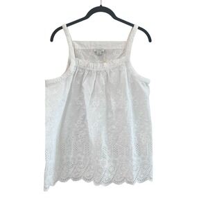 Sundance white‎ sleeveless top eyelet embroidery scalloped hem Cotton Size Large